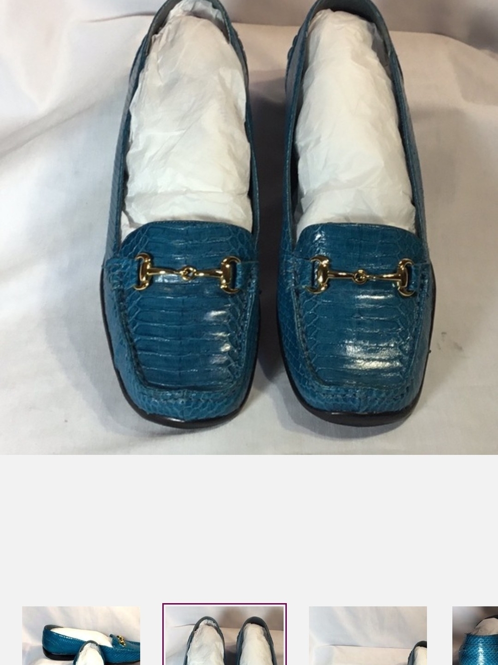 Bellini Teal Blue Croc-Embossed Leather Loafers with Gold Horsebit